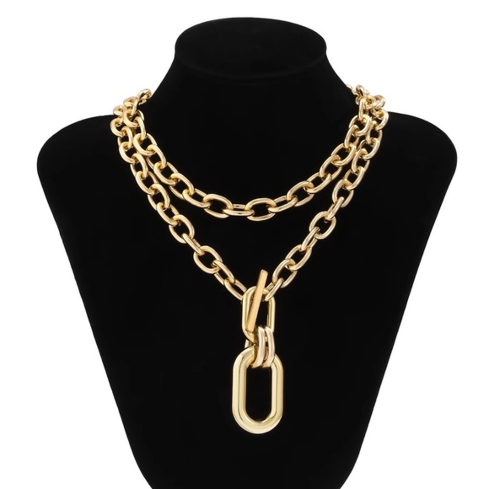 Zara Set Gold Double Interlock Oval Circle Link Chain Necklace NEW - Picture 12 of 16